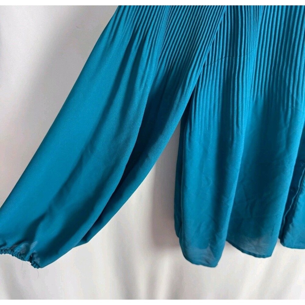 Alfani Women's Top Blouse Size 20W Aqua Blue Ribbed V-Neck Long Sleeves - Picture 3 of 6